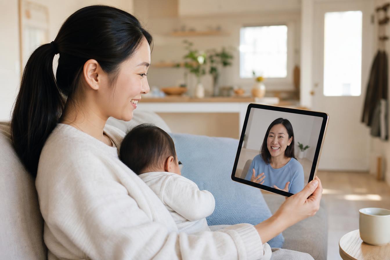 A parent in a warm, unhurried weekly conversation with their parenting professional